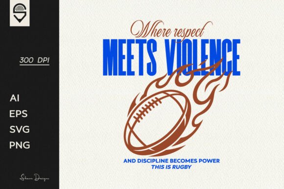 Rugby Flaming Ball T-Shirt Design
